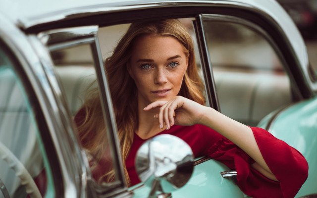 Woman leaning out car window #4 free wallpaper - medium preview image