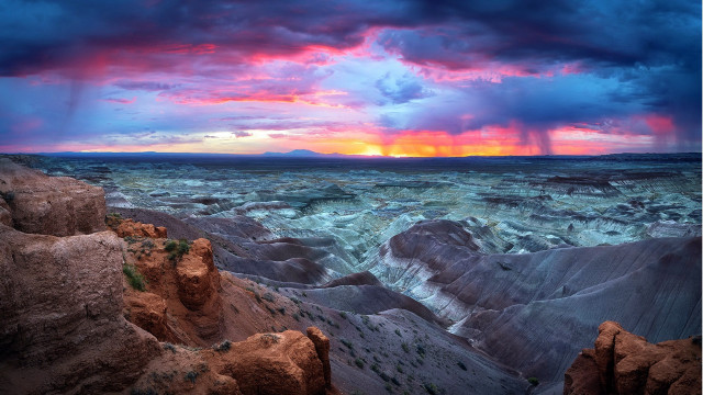 Sunset rocky landscape colorful sky free wallpaper - medium preview image