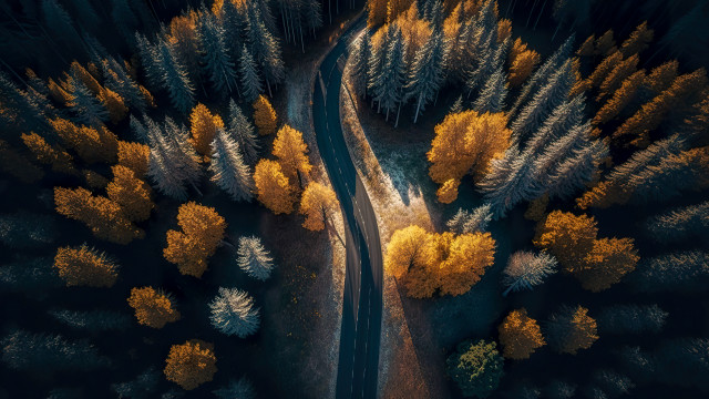 Autumn forest road fireworks starry free wallpaper - medium preview image