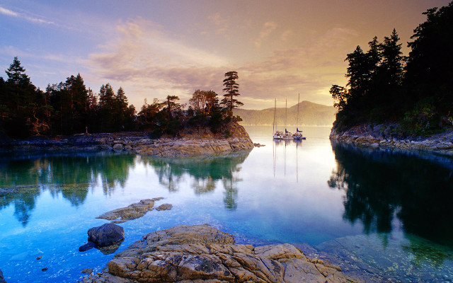 Lake boat mountain trees shore free wallpaper - medium preview image