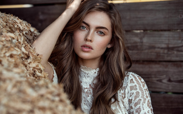 Woman longhair woodenwall portrait natural free wallpaper - medium preview image