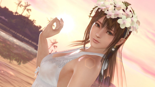 Woman flower crown sunset palm free wallpaper - medium preview image