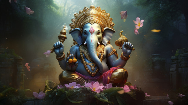 Elephant gold statue forest butterflies free wallpaper - medium preview image