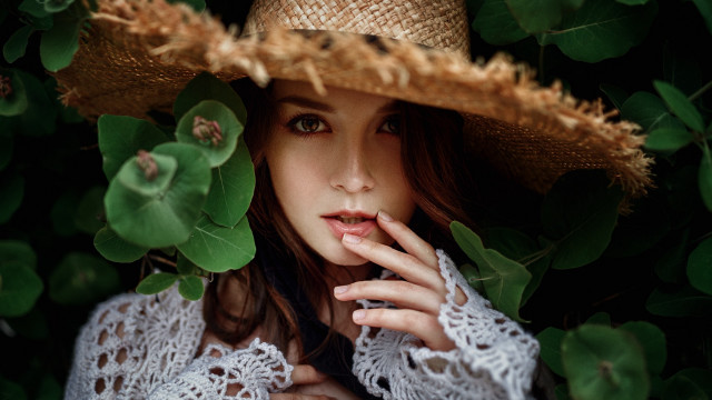 Woman hat plant portrait fashion free wallpaper - medium preview image