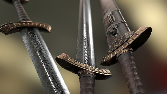 Swords skull shaded 3d render free wallpaper - medium preview image