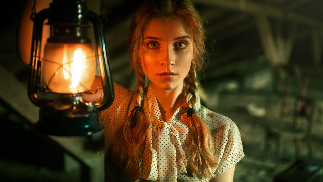 Lantern woman cinematic artsandcrafts bokeh free wallpaper - medium preview image