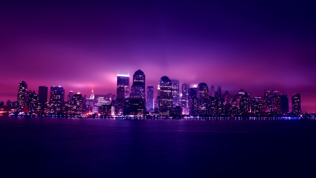 City skyline purple night water #2 free wallpaper - medium preview image
