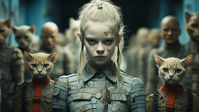 White makeup cats cyberpunk elf free wallpaper - medium preview image
