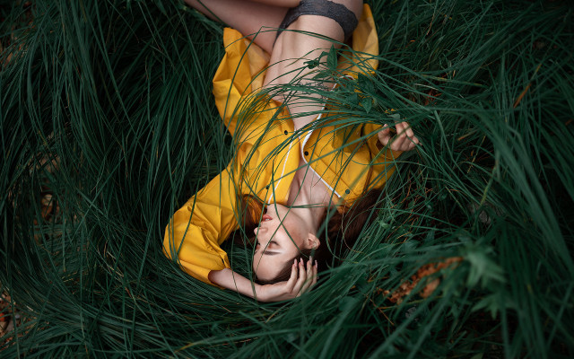 Woman grass head hands nature free wallpaper - medium preview image