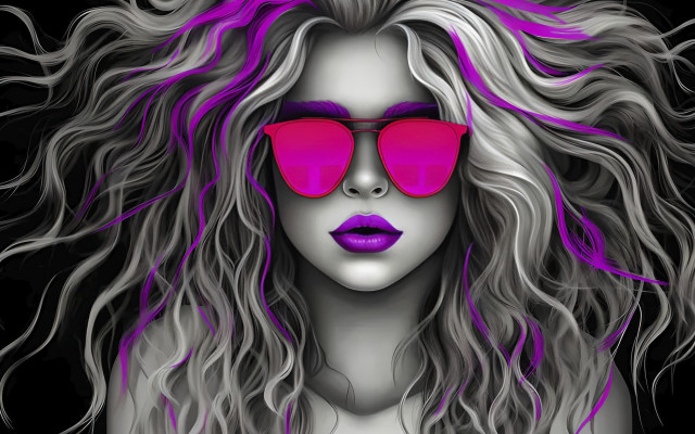 Woman long hair pink sunglasses free wallpaper - medium preview image