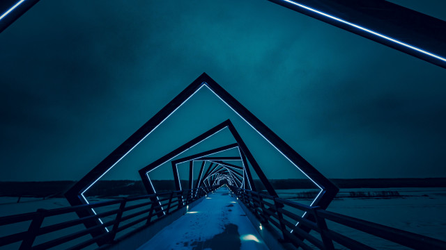 Nightwalkway cyberpunk blue lights sky free wallpaper - medium preview image