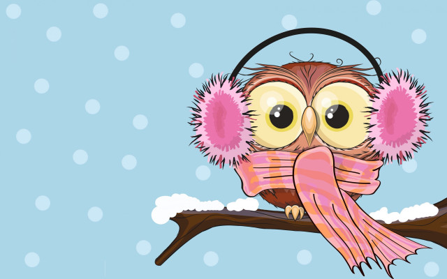 Cartoon owl headphones snow illustration free wallpaper - medium preview image