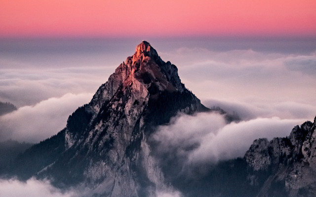 Mountain pink sky fog clouds free wallpaper - medium preview image