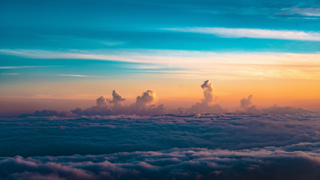 Sunset clouds plane orange blue free wallpaper - medium preview image