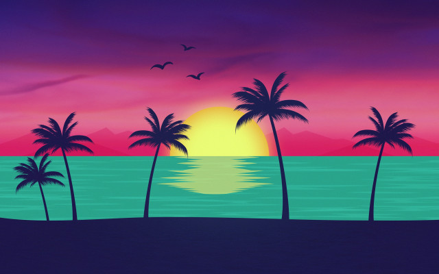 Sunset palm trees beach bird free wallpaper - medium preview image