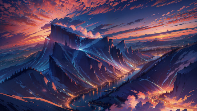 Mountain road night clouds sunset free wallpaper - medium preview image