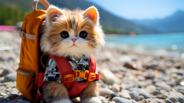 Small cat backpack rocky beach #2 free wallpaper - medium preview image