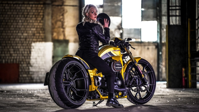 Woman black motorcycle wave city free wallpaper - medium preview image