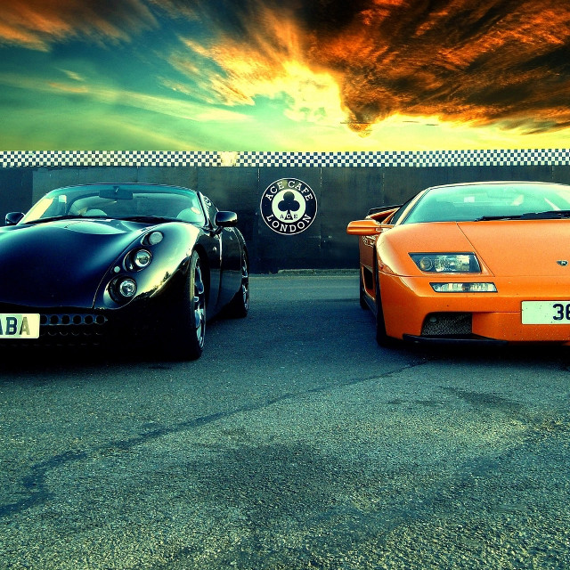 Sports cars parking lot sunset free wallpaper - medium preview image