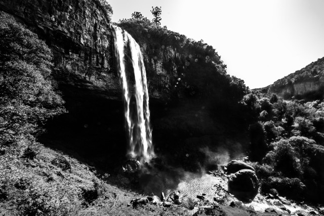 Waterfall mountain range trees people free wallpaper - medium preview image