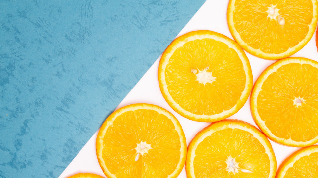 Oranges white table blue cloth free wallpaper - medium preview image