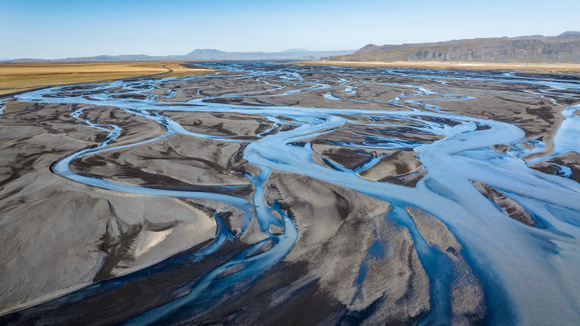 River drygrass mountains blue sky #2 free wallpaper - medium preview image