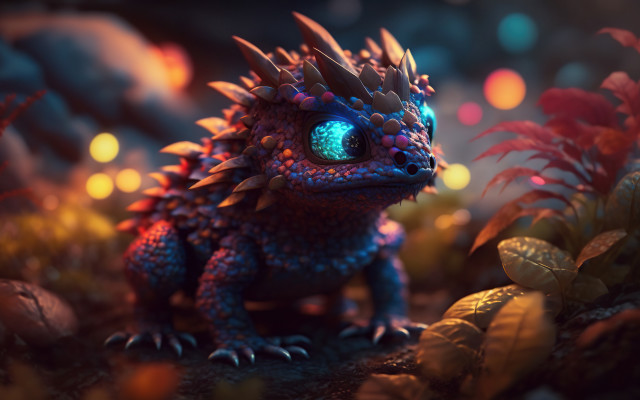 Toy lizard spikes plants rocks free wallpaper - medium preview image