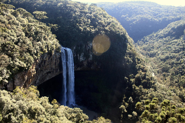 Waterfall helicopter mountains river forest free wallpaper - medium preview image