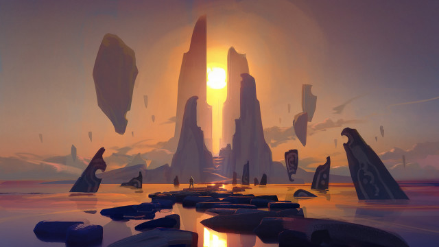 Futuristic city sunset people concept free wallpaper - medium preview image