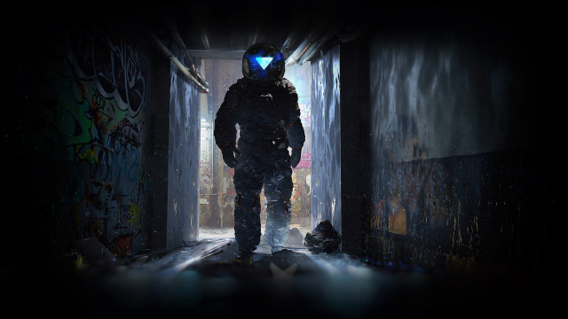 Space suit man doorway graffiti free wallpaper for desktop - medium preview image