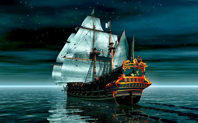 Boat floating water full moon #2 free wallpaper - medium preview image