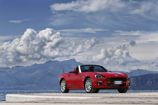 Red convertible car concrete slab free wallpaper - medium preview image