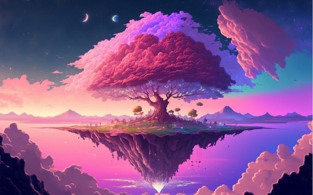 Floating island tree moon stars free wallpaper - medium preview image