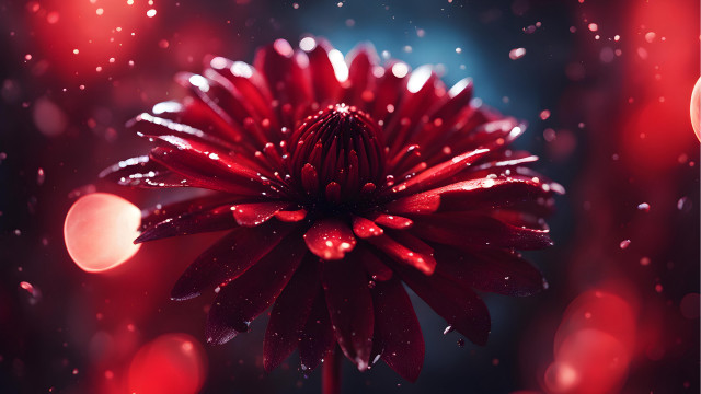 Red flower water droplets macro free wallpaper - medium preview image