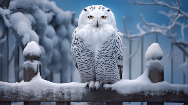 Snowy owl fence moon winter free wallpaper - medium preview image