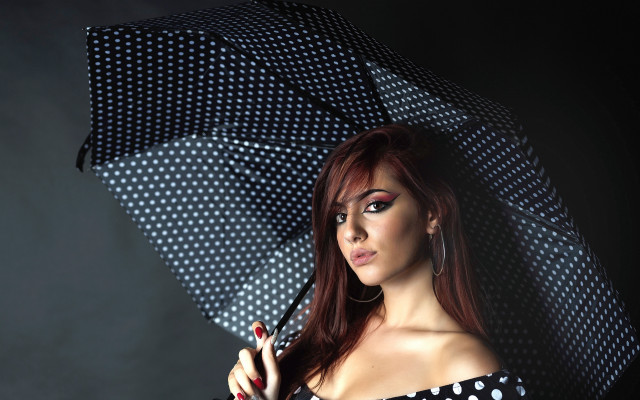 Red haired woman umbrella fashion free wallpaper - medium preview image