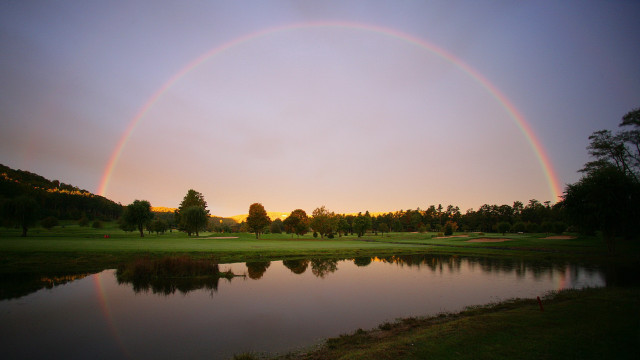 Rainbow lake park sunset precisionism free wallpaper for desktop - medium preview image