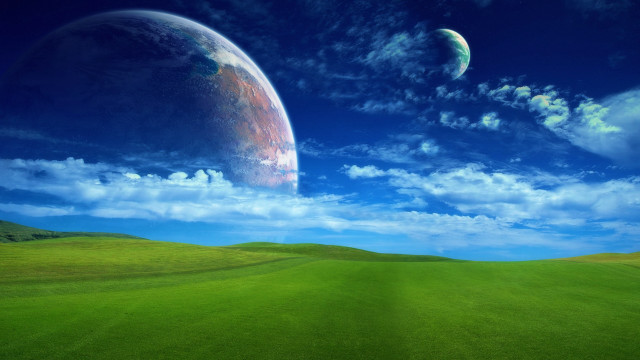 Large green field moon planet free wallpaper - medium preview image