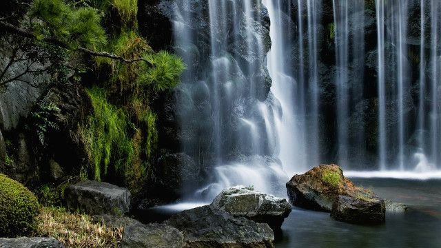 Waterfall moss rocks water flow free wallpaper - medium preview image