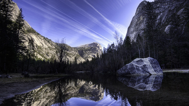 Rock lake mountains sky forest free wallpaper - medium preview image