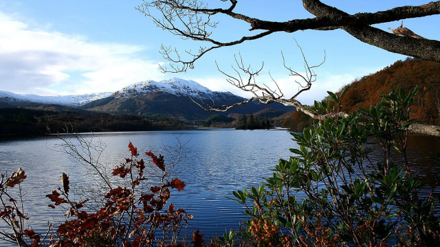 Lake mountains trees autumn leaves free wallpaper - medium preview image