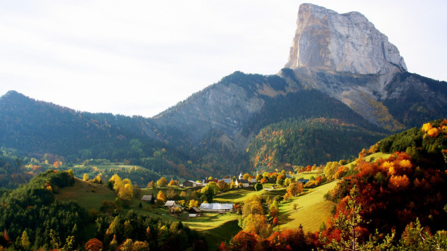 Mountain village autumn leaves fire free wallpaper - medium preview image