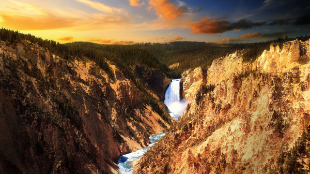 River canyon mountains waterfall autumn free wallpaper - medium preview image