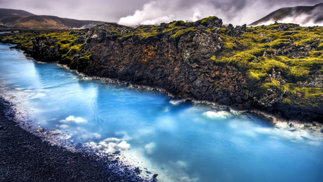 Blue river mountain clouds green free wallpaper - medium preview image