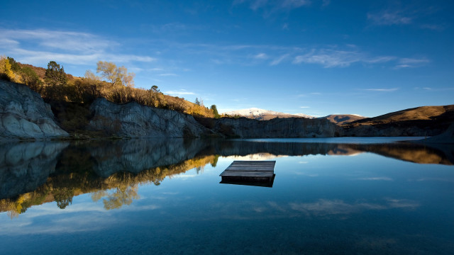 Small dock lake mountains sky free wallpaper - medium preview image