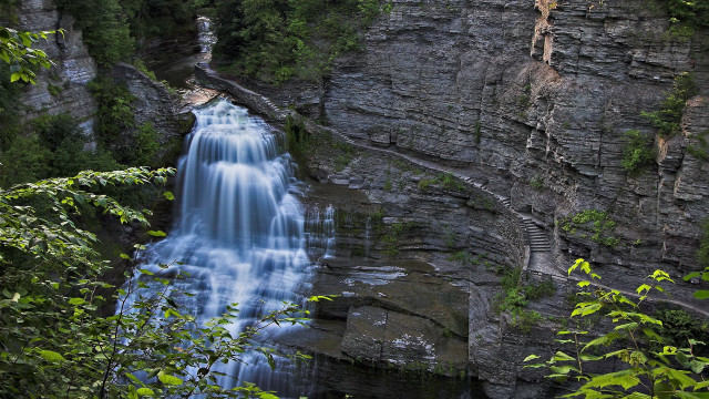 Waterfall man ledge forest moss free wallpaper - medium preview image