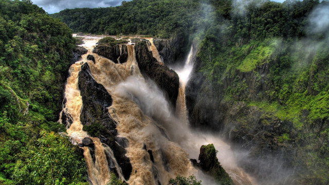 Waterfall bridge river trees nature free wallpaper - medium preview image