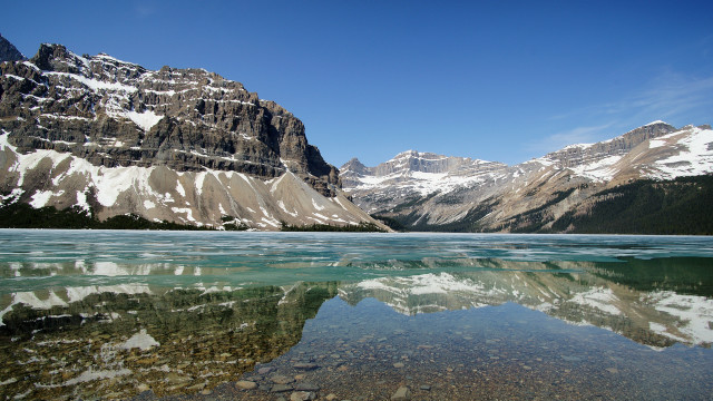 Mountain lake snow bridge sky free wallpaper - medium preview image
