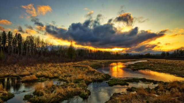 River forest sunset clouds mountain free wallpaper - medium preview image