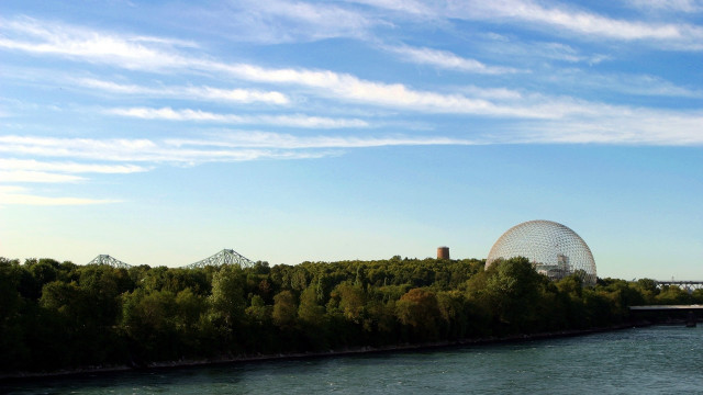 River bridge building trees horizon free wallpaper - medium preview image